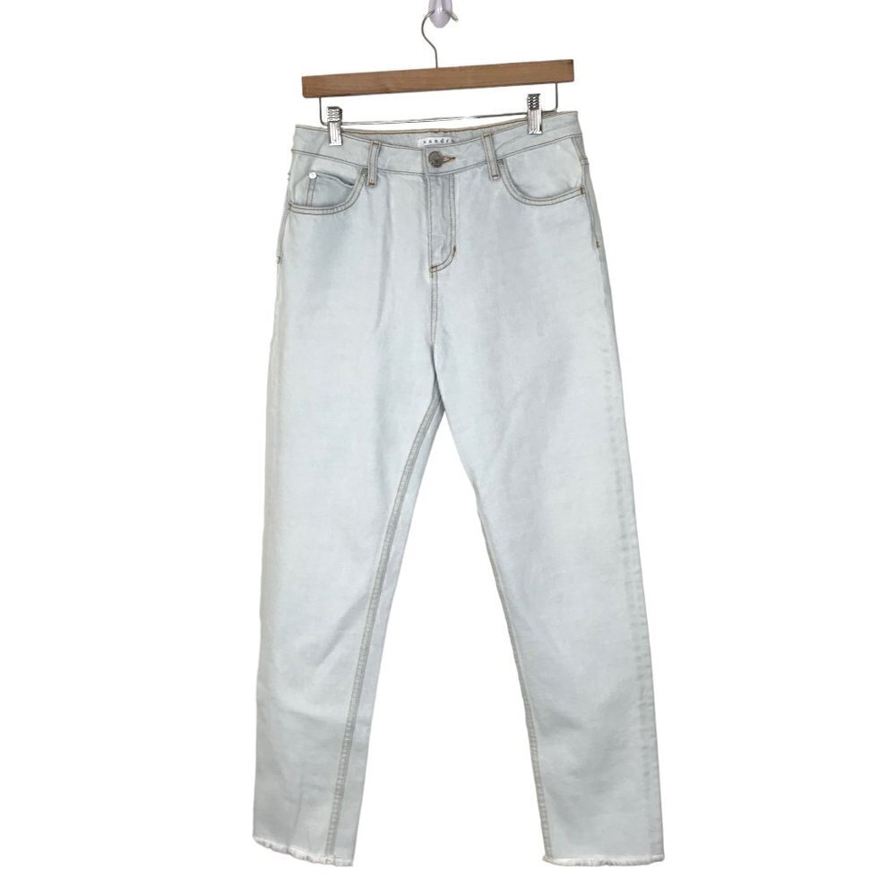 Sandro Paris Light Wash 5 Pocket High Rise Raw Hem Jeans Size 40
